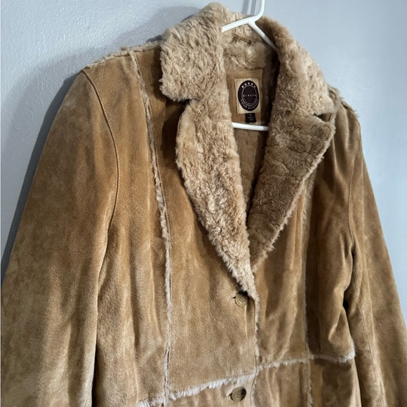 Giacca 100% Leather Tan Coat with Fur Trim Size XL - Picture 3 of 4